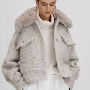 Meotine Women's cream Faux Fur Collar Charlie Jacket
